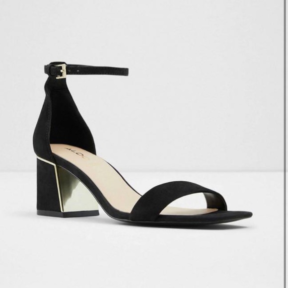 Aldo black block heel with gold. Size 7.5 - Picture 1 of 2